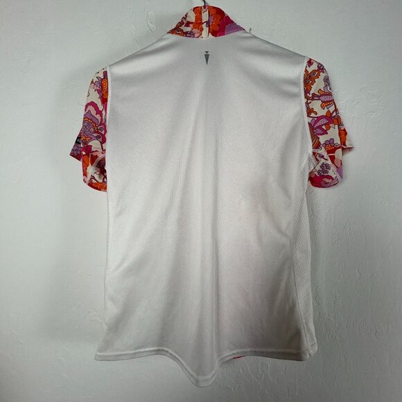 Kerrits Womens Floral 1/4 Mock Neck Cycling Jersey Large Short Sleeve White/Pink - Picture 2 of 7